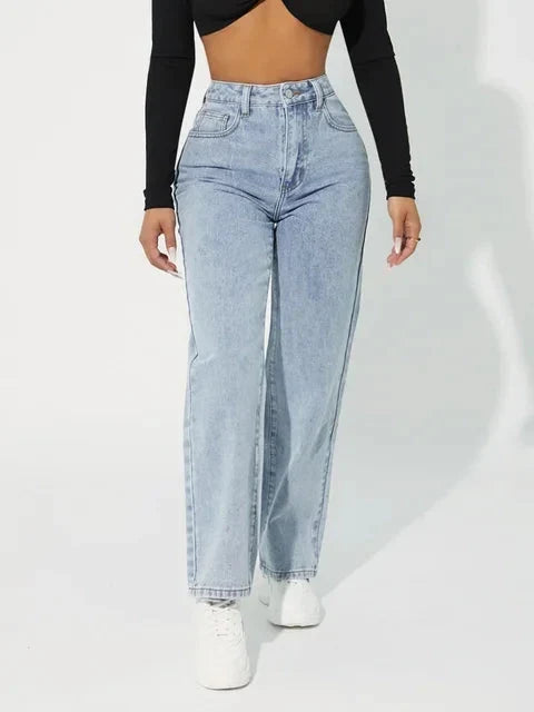 Jean droit taille haute pour femme