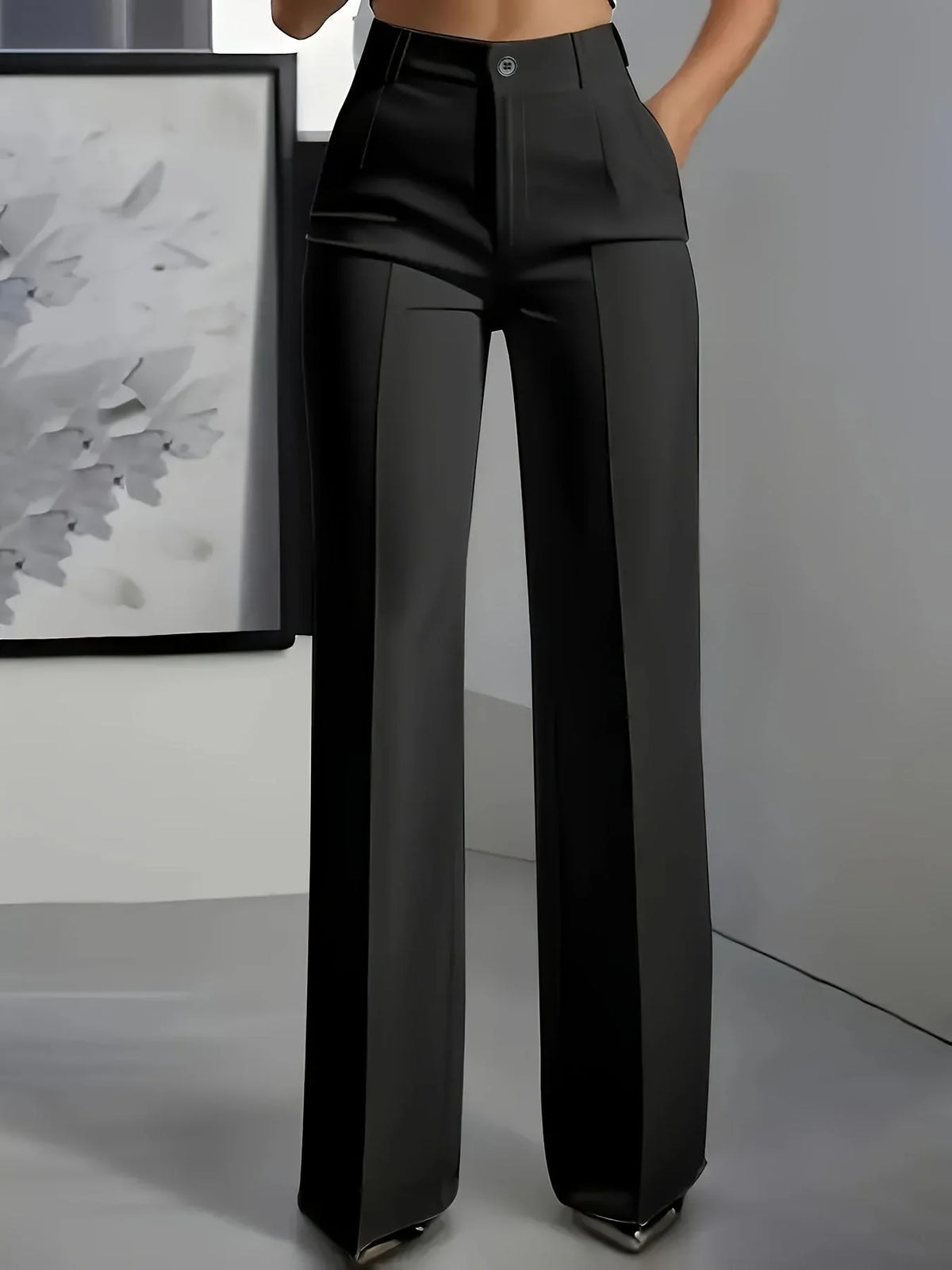 Pantalon de tailleur droit taille haute pour femme