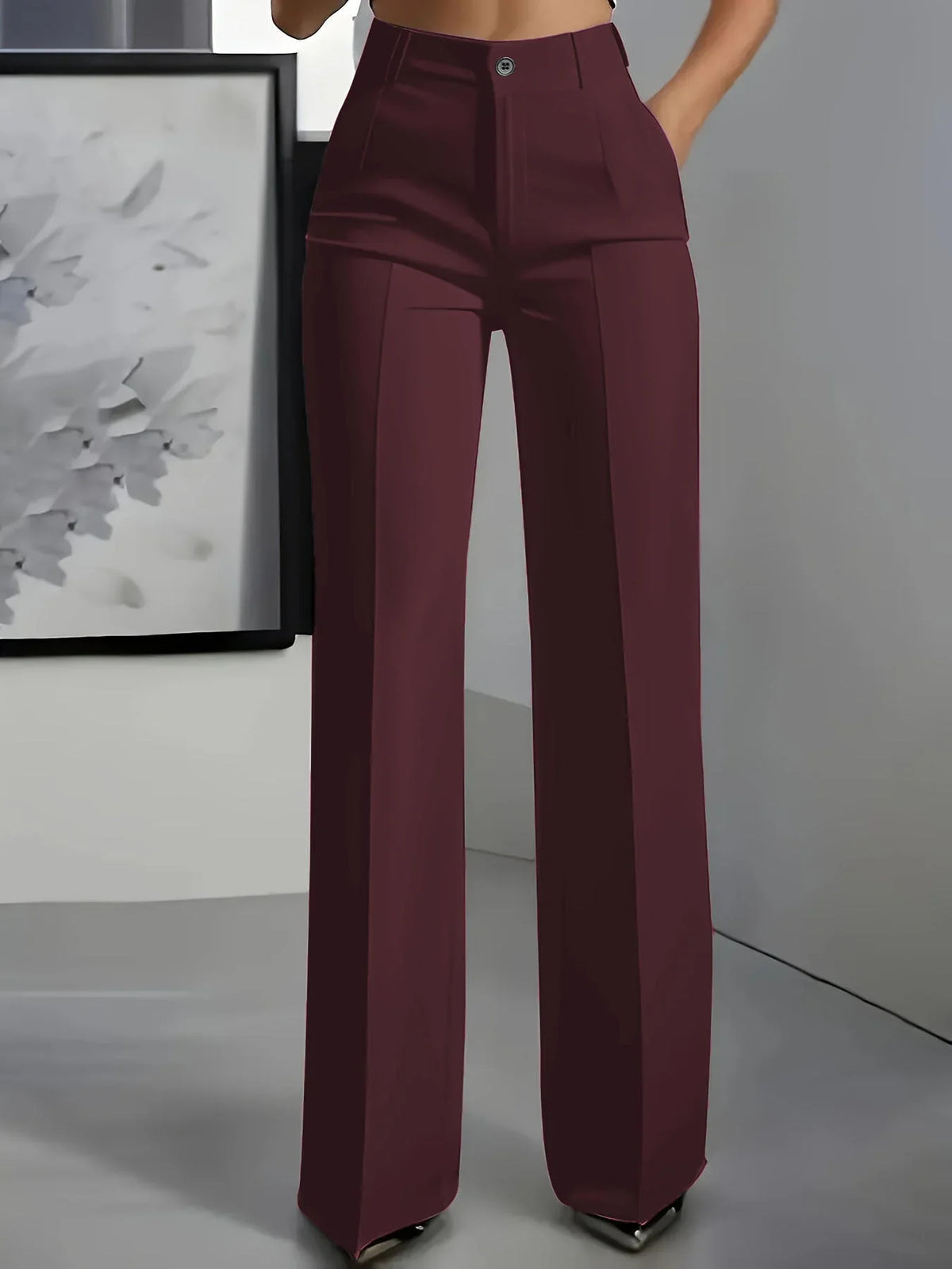 Pantalon de tailleur droit taille haute pour femme