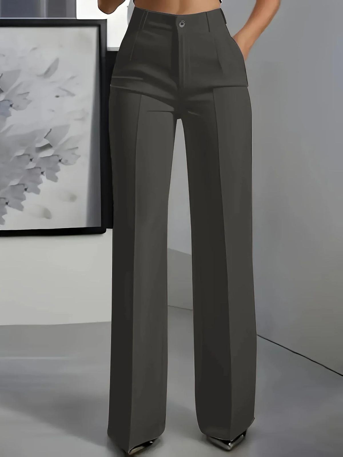 Pantalon de tailleur droit taille haute pour femme