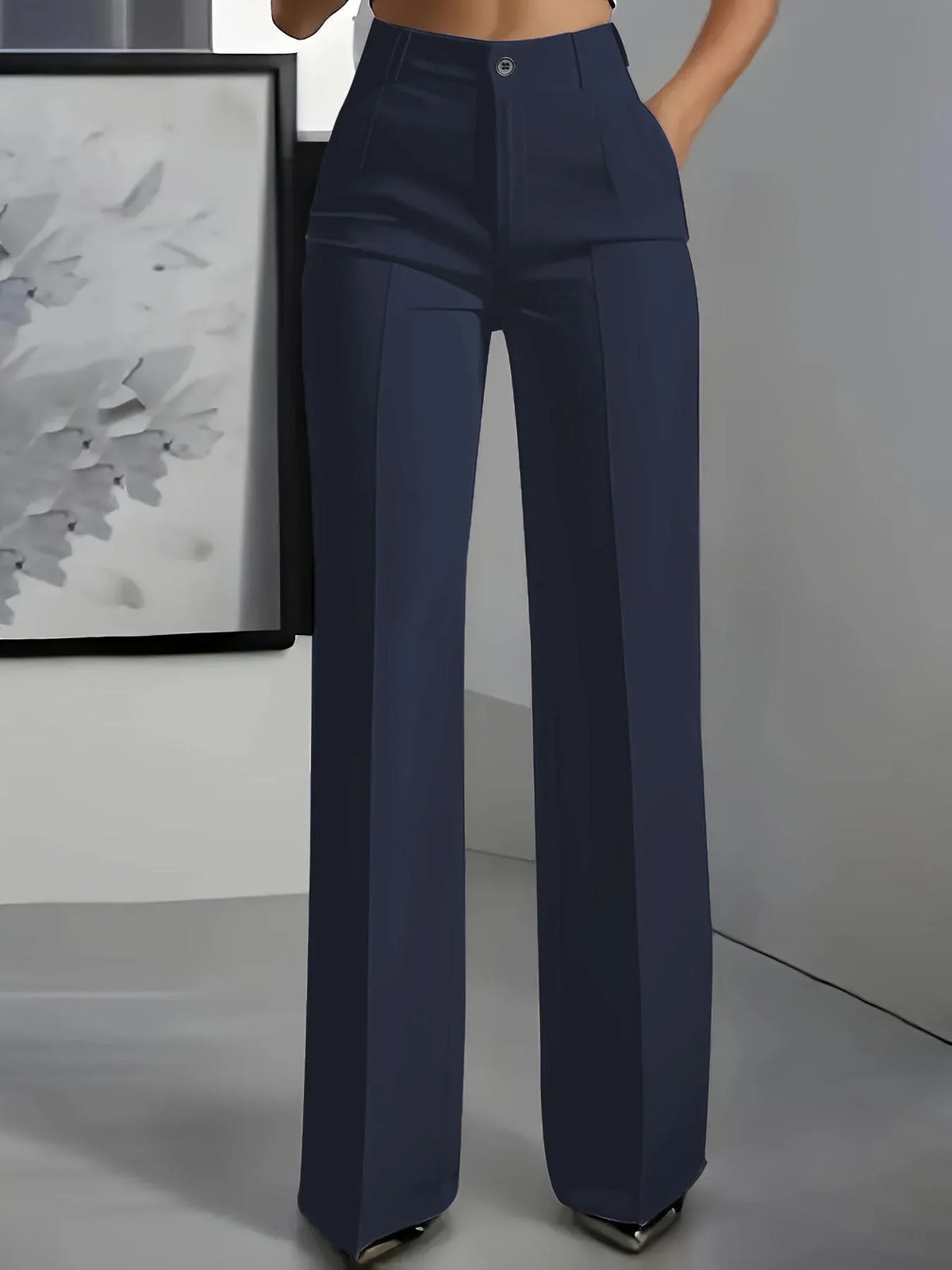 Pantalon de tailleur droit taille haute pour femme