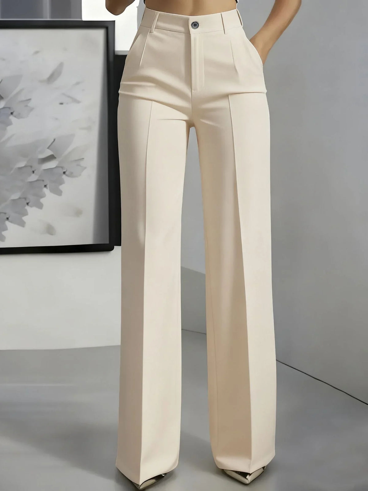 Pantalon de tailleur droit taille haute pour femme