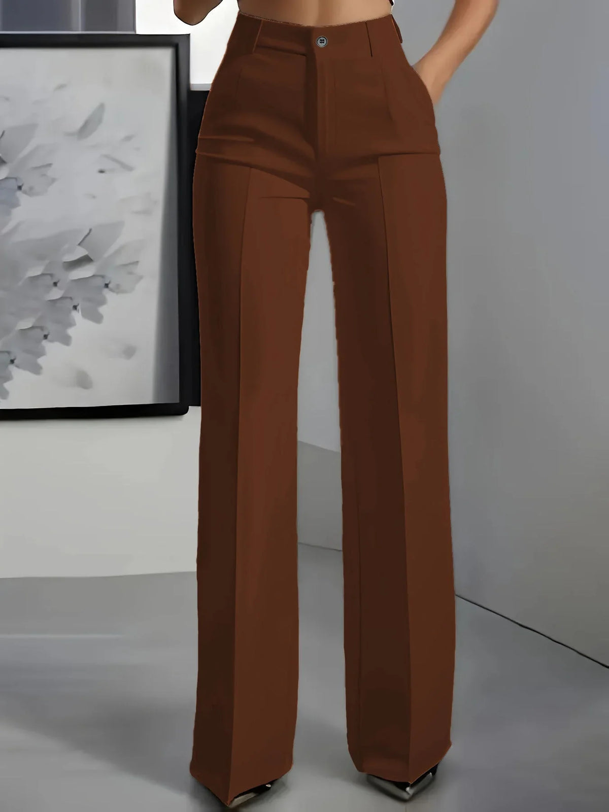 Pantalon de tailleur droit taille haute pour femme