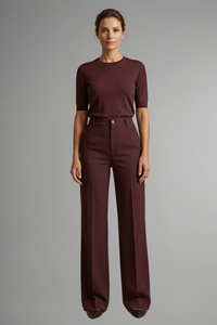 Women's High-Waisted Tailored Wide-Leg Trousers with Button Closure