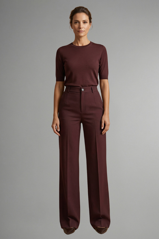 Pantalon tailleur large à taille haute pour femme avec fermeture boutonnée