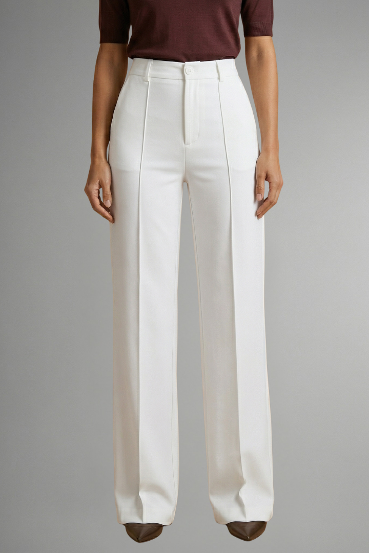 Women's High-Waisted Tailored Wide-Leg Trousers with Button Closure