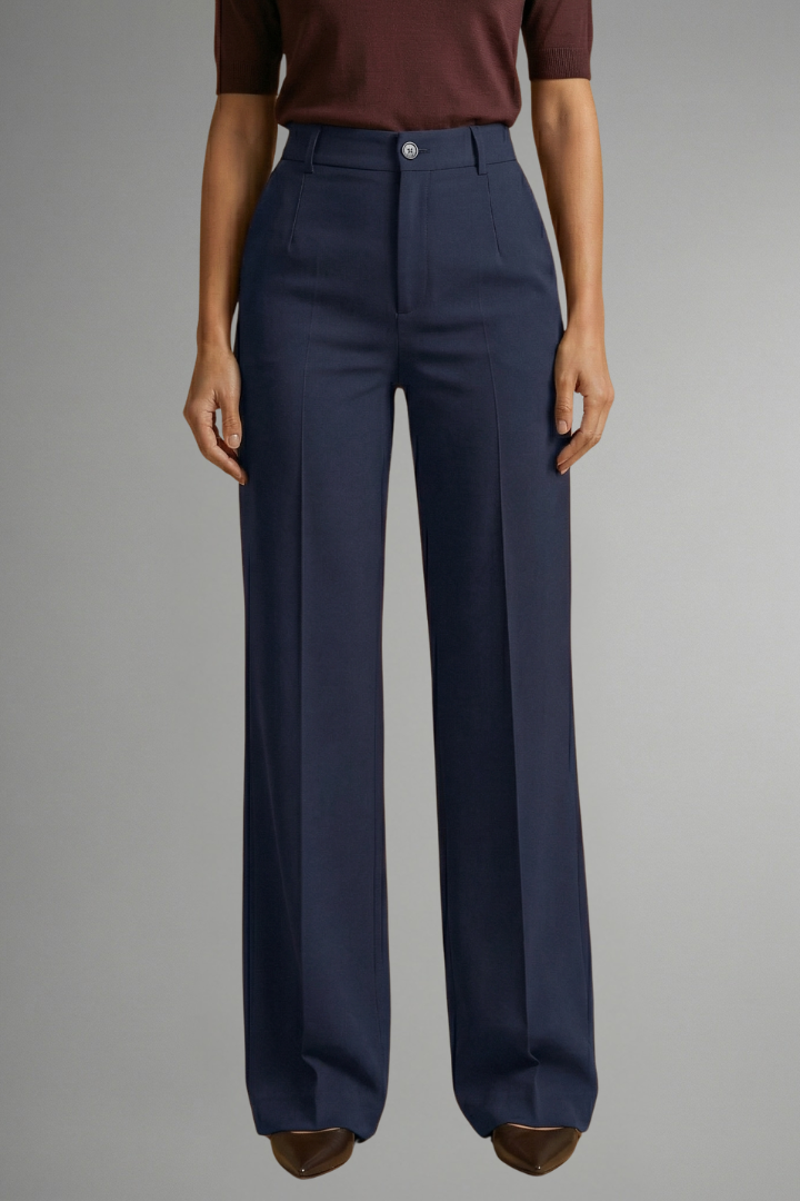 Women's High-Waisted Tailored Wide-Leg Trousers with Button Closure