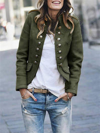 Women's Hip-Length Military-Style Jacket with Epaulettes