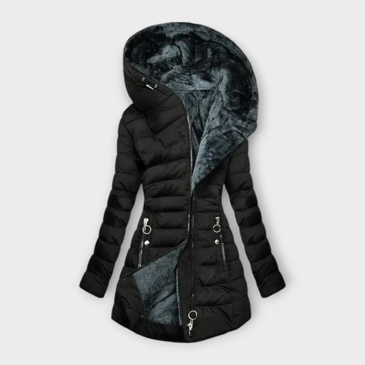Manteau matelassé à capuche pour femme avec doublure en peluche