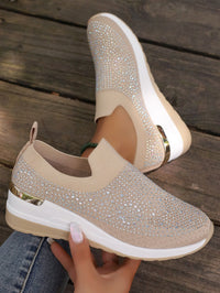 Baskets à enfiler en maille pour femme, avec bordure en strass, ouverture élastique et semelle compensée rembourrée