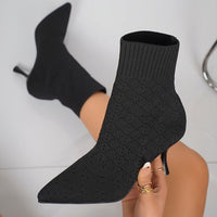 Women's Knit Sock-Style Pointed-Toe Stiletto Ankle Boots