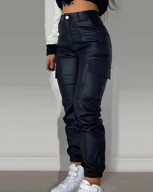 Pantalon cargo en cuir pour femme