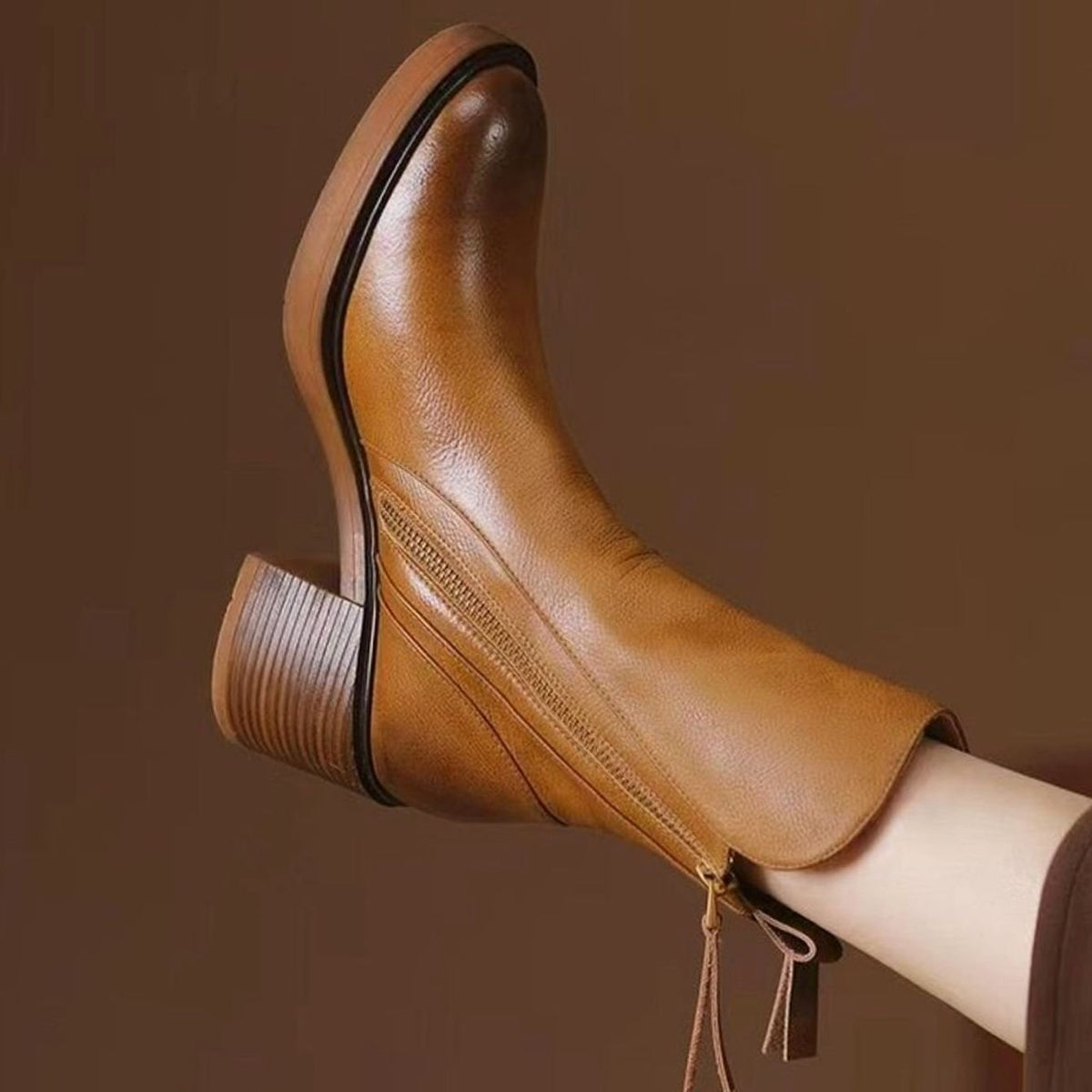 Women's Leather Side-Zip Block-Heel Ankle Boots