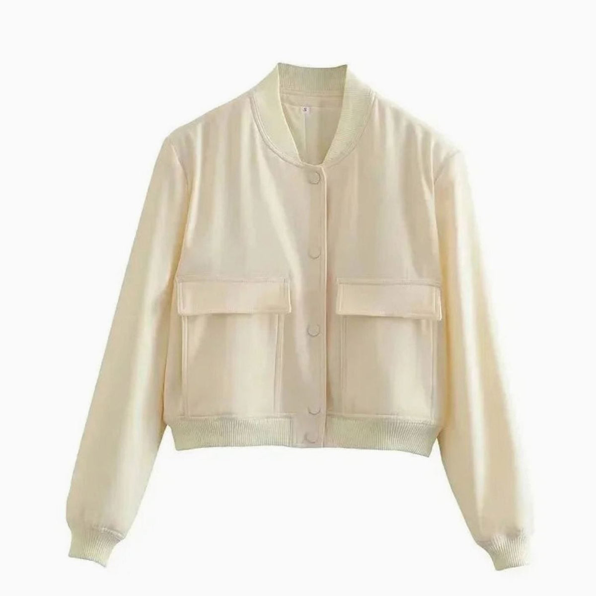 Women's Lightweight Faux Leather Bomber Jacket with Snap-Button Front and Pockets