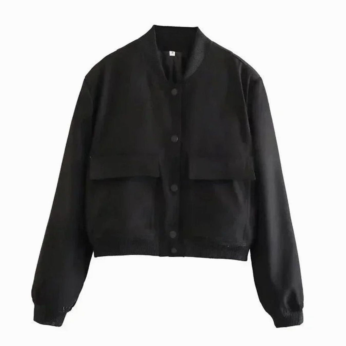 Women's Lightweight Faux Leather Bomber Jacket with Snap-Button Front and Pockets