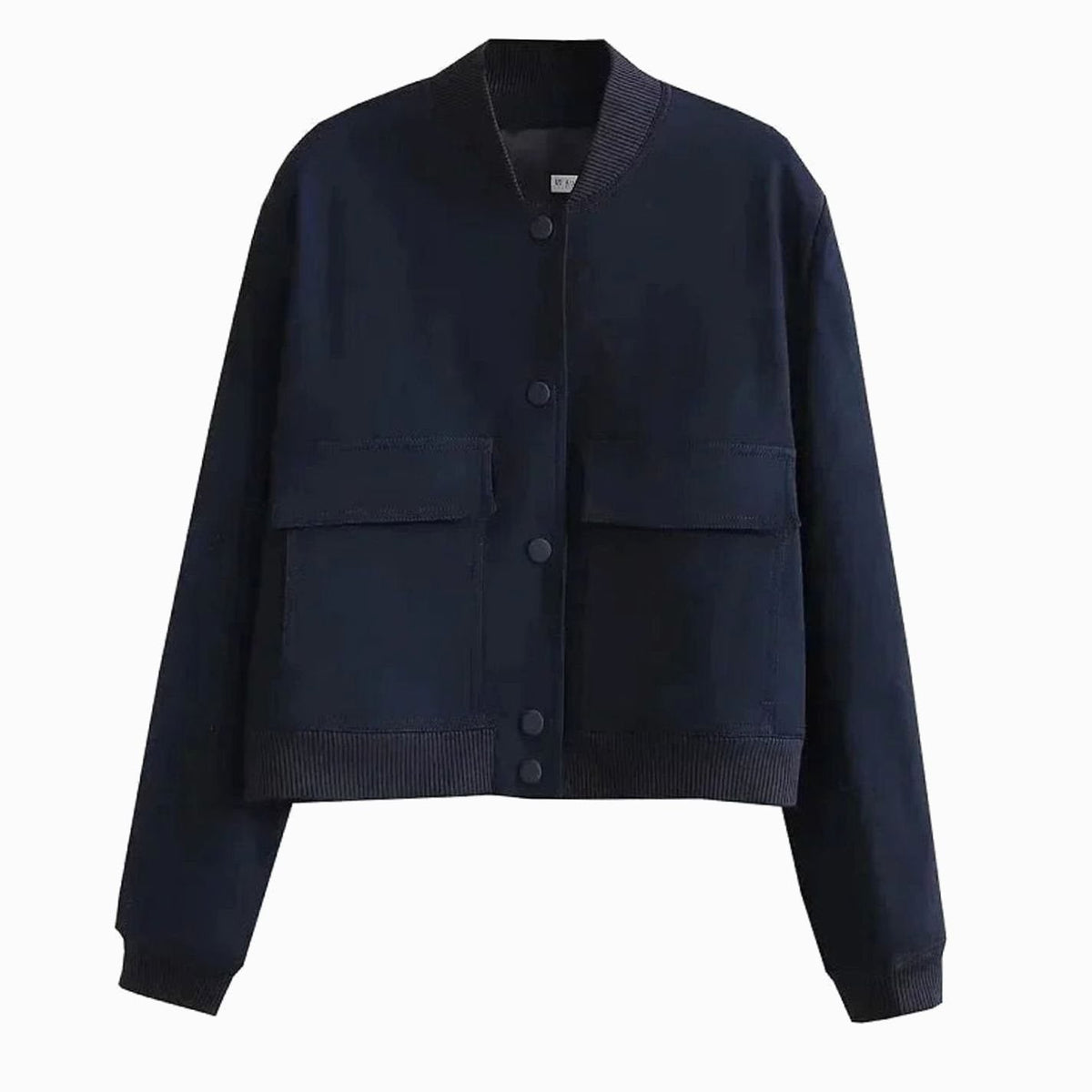 Women's Lightweight Faux Leather Bomber Jacket with Snap-Button Front and Pockets