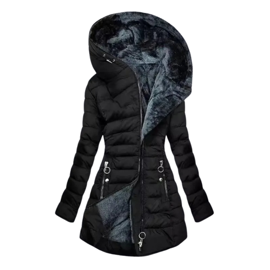 Long manteau matelassé à capuche pour femme avec doublure en peluche
