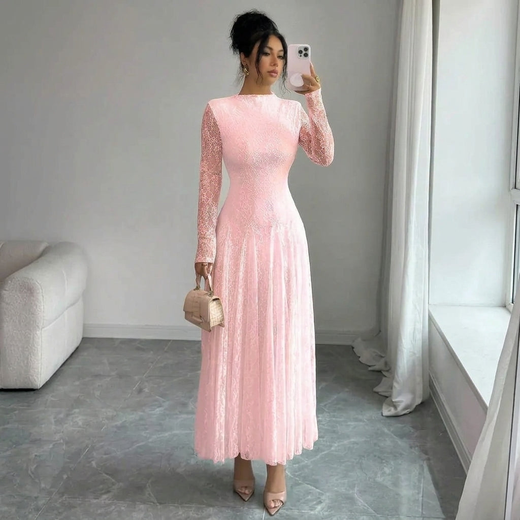 Women's Long-Sleeve Glitter Tulle A-Line Occasion Dress