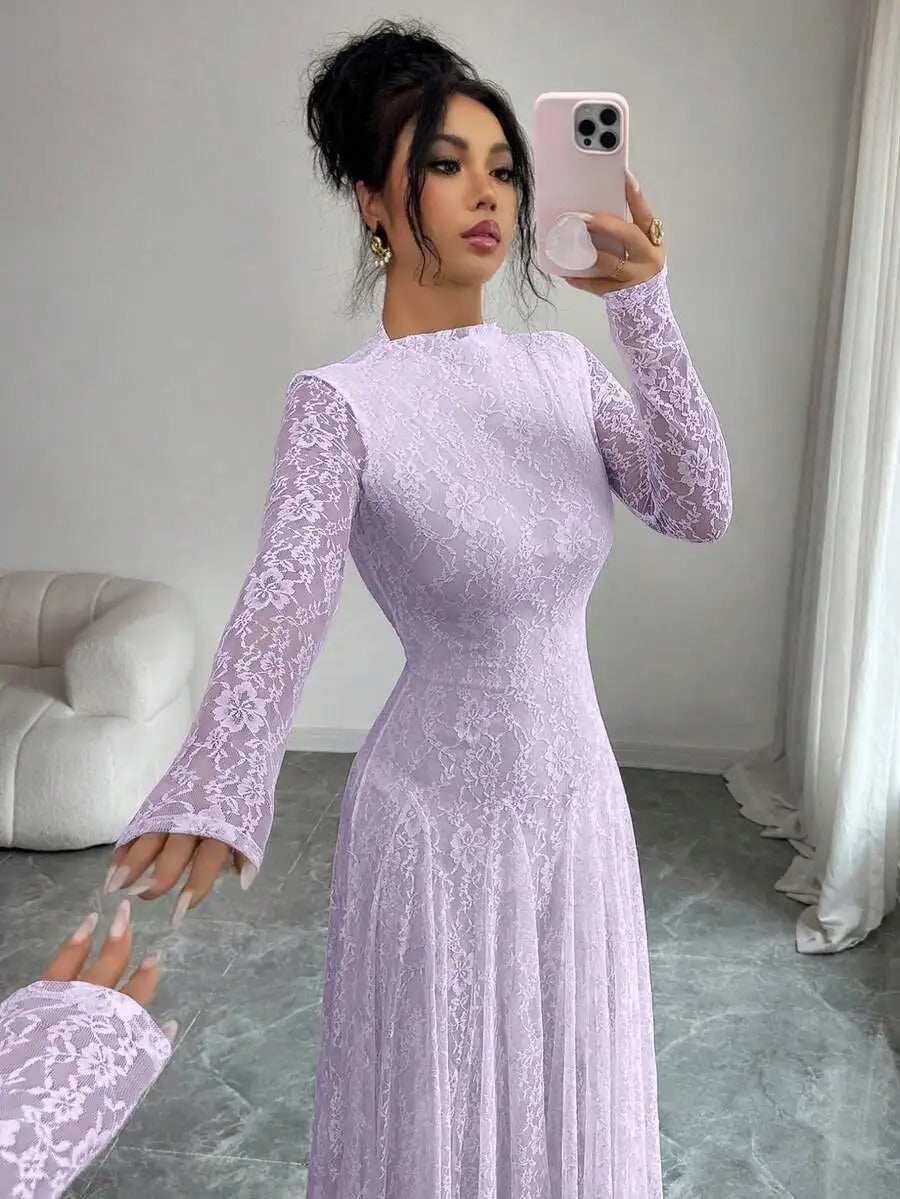 Women's Long-Sleeve Glitter Tulle A-Line Occasion Dress
