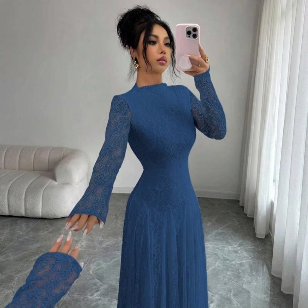 Women's Long-Sleeve Glitter Tulle A-Line Occasion Dress