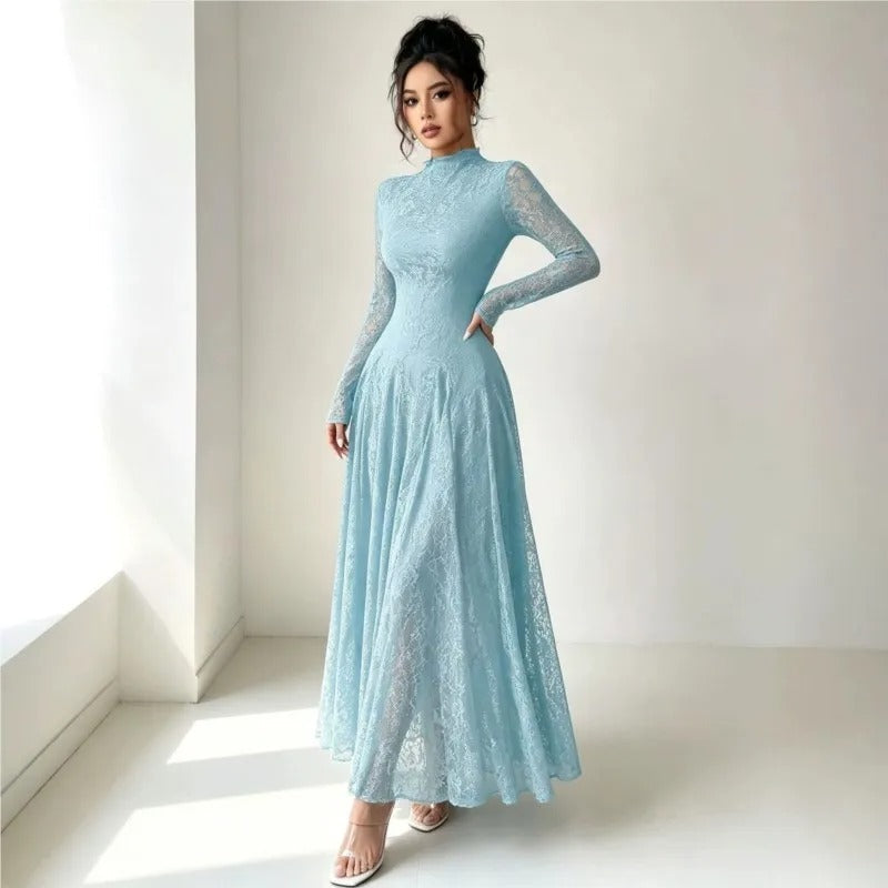 Women's Long-Sleeve Glitter Tulle A-Line Occasion Dress