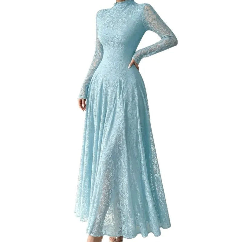 Women's Long-Sleeve Glitter Tulle A-Line Occasion Dress