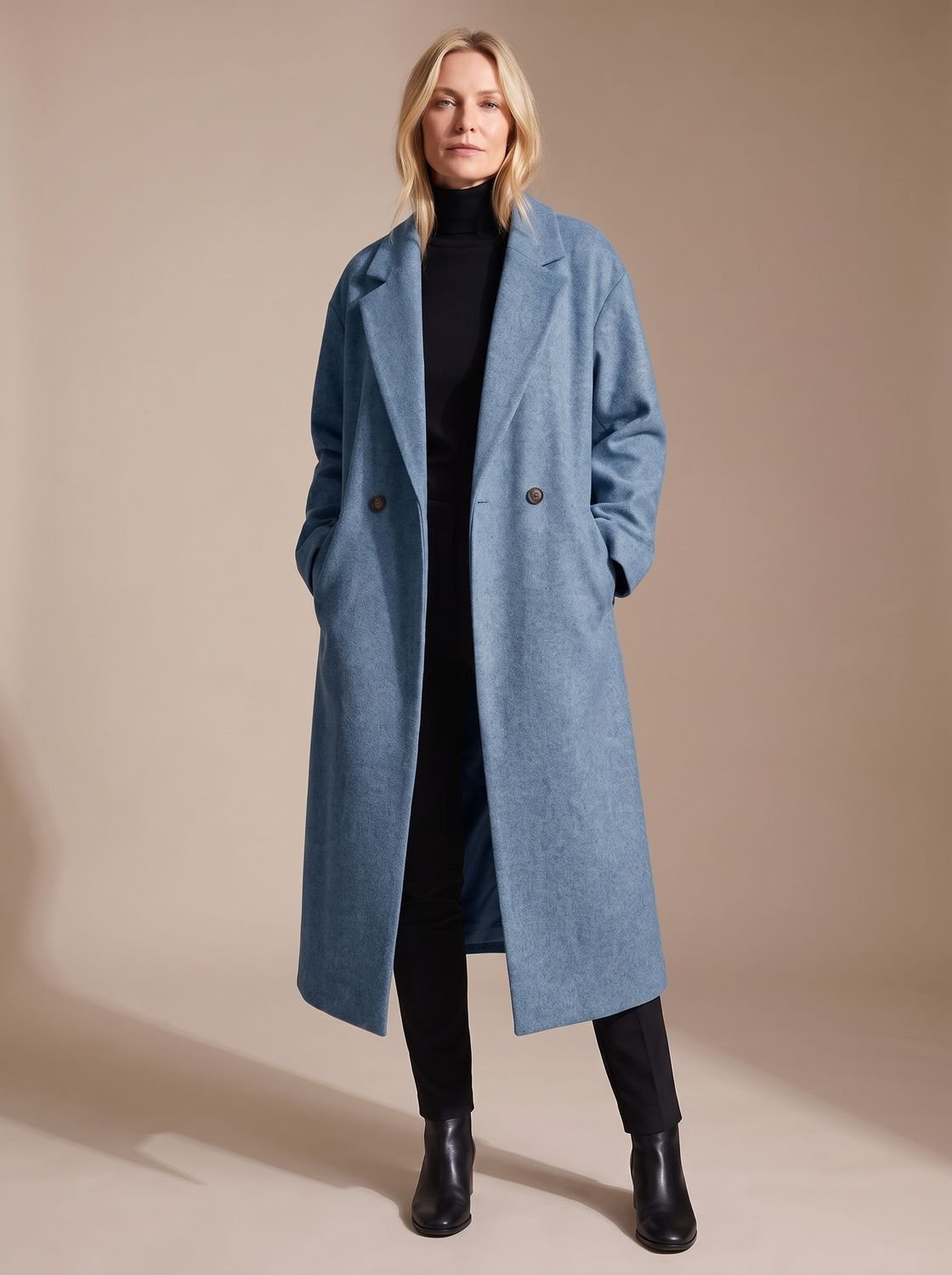 Long manteau d’hiver ajusté à double boutonnage pour femme