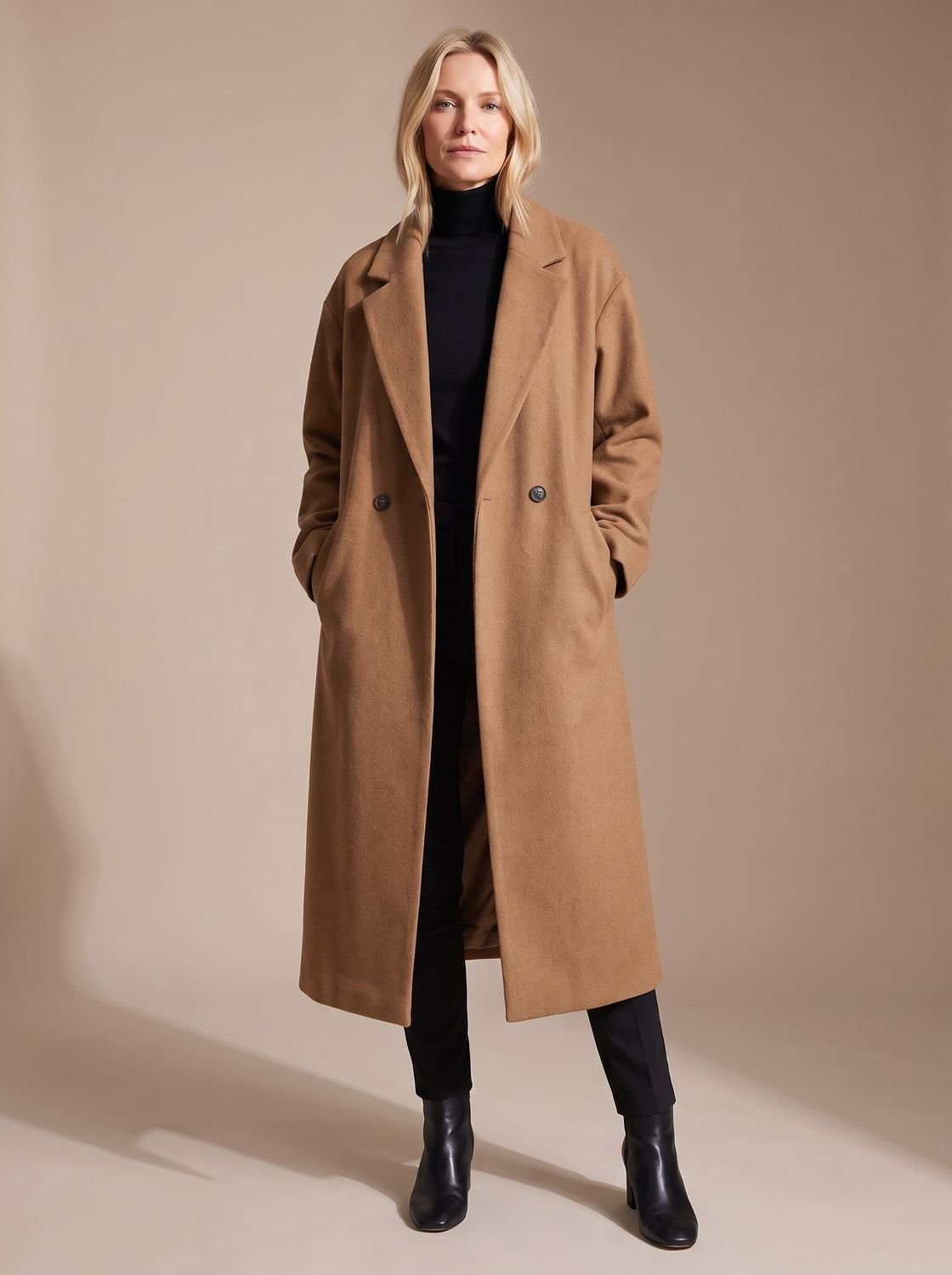 Long manteau d’hiver ajusté à double boutonnage pour femme