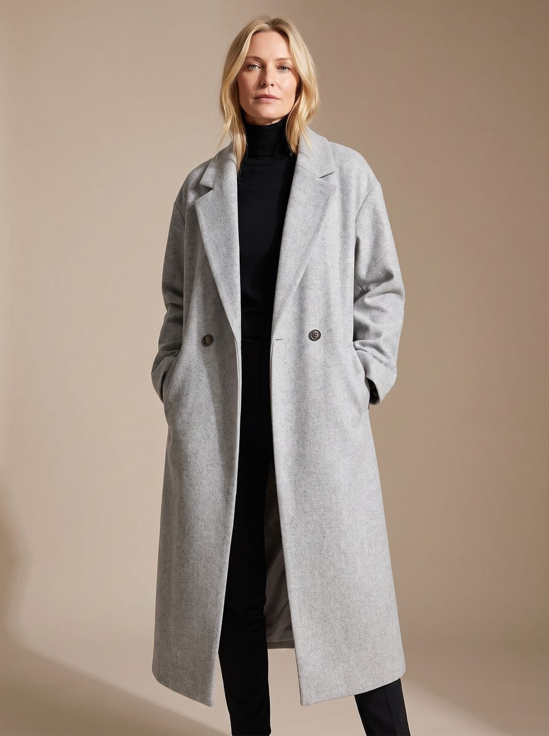 Long manteau d’hiver ajusté à double boutonnage pour femme
