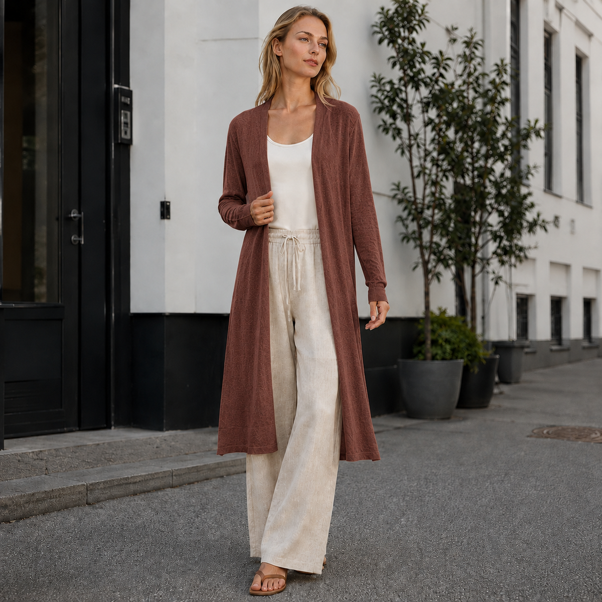 Cardigan long et chaud pour femme, idéal à superposer