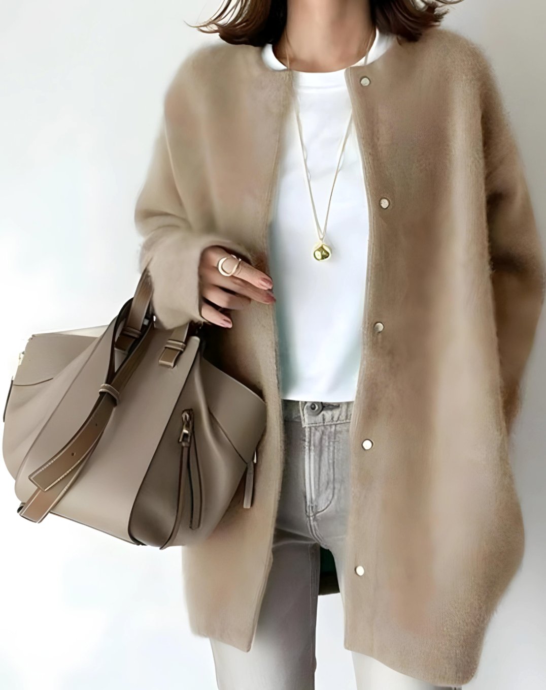 Cardigan long à col rond, coupe décontractée, avec boutons-pression, pour femme