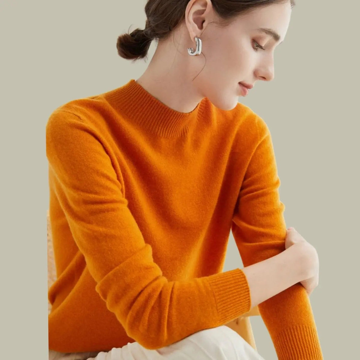 Women's Merino Wool Mock-Neck Long-Sleeve Knit Sweater