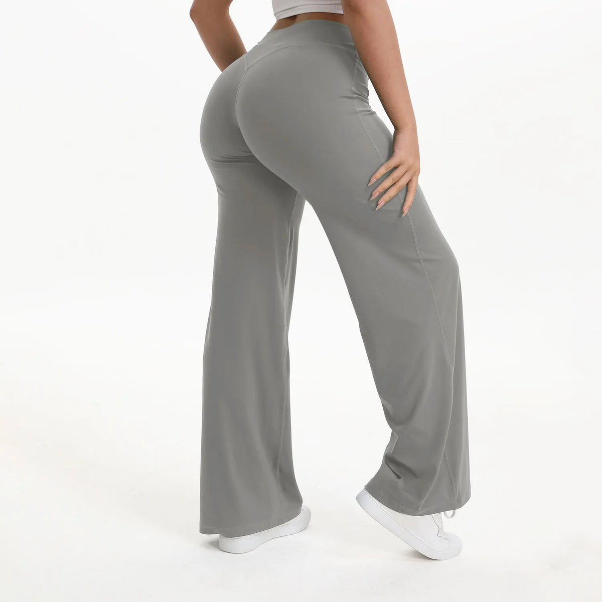 Pantalon de yoga droit taille mi-haute pour femme - Pantalon de sport et de Pilates doux en mélange de nylon et d’élasthanne