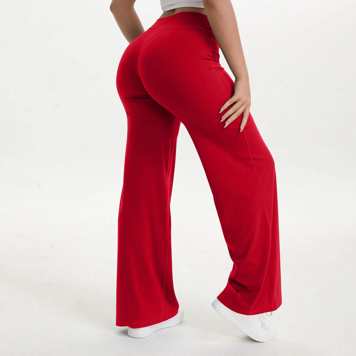 Pantalon de yoga droit taille mi-haute pour femme - Pantalon de sport et de Pilates doux en mélange de nylon et d’élasthanne