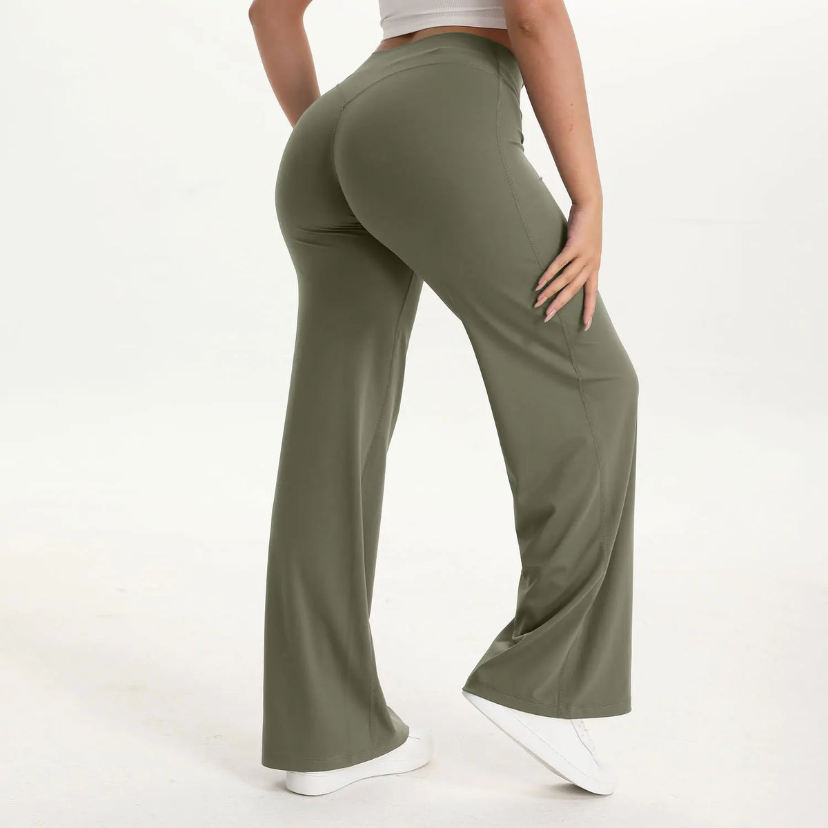 Pantalon de yoga droit taille mi-haute pour femme - Pantalon de sport et de Pilates doux en mélange de nylon et d’élasthanne