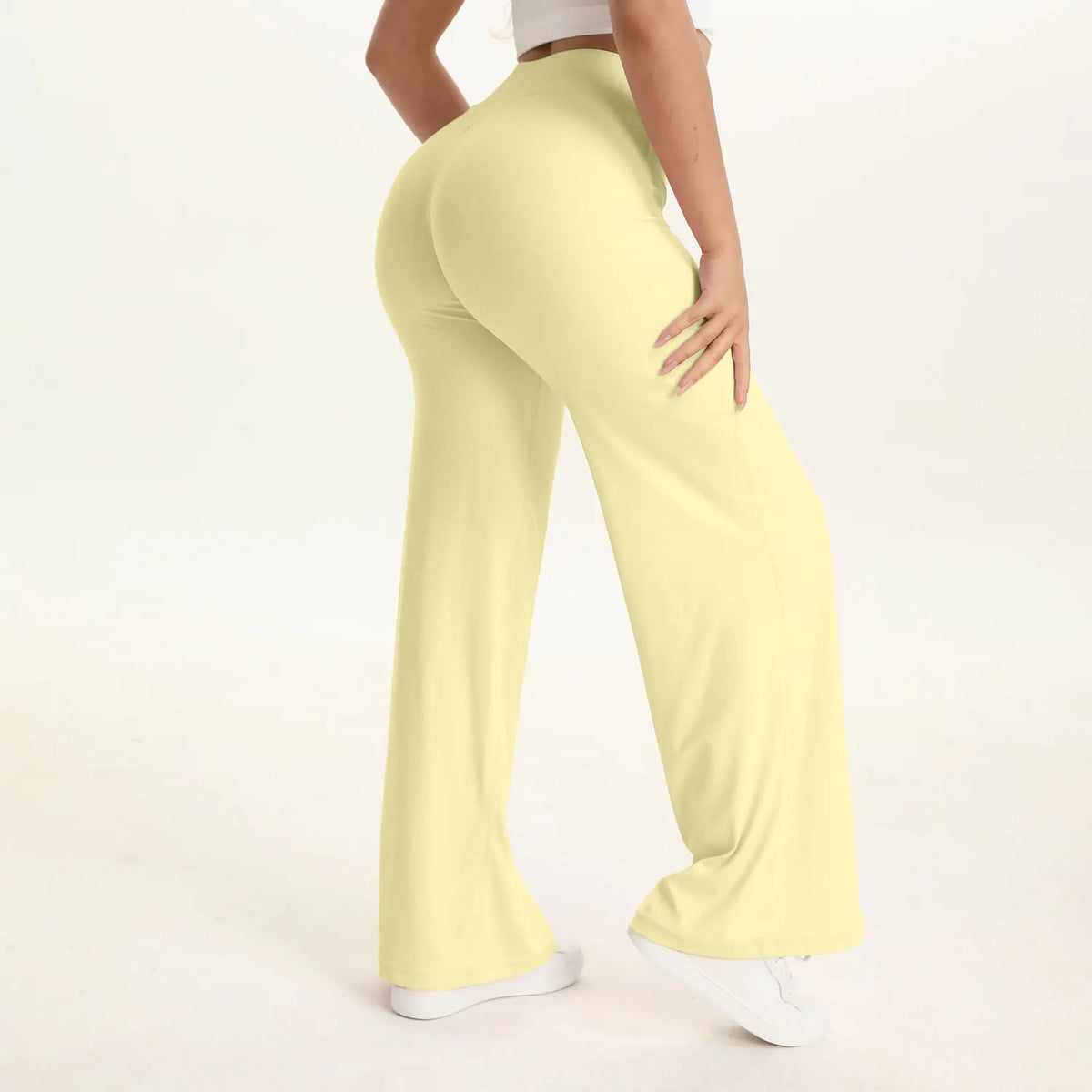 Pantalon de yoga droit taille mi-haute pour femme - Pantalon de sport et de Pilates doux en mélange de nylon et d’élasthanne