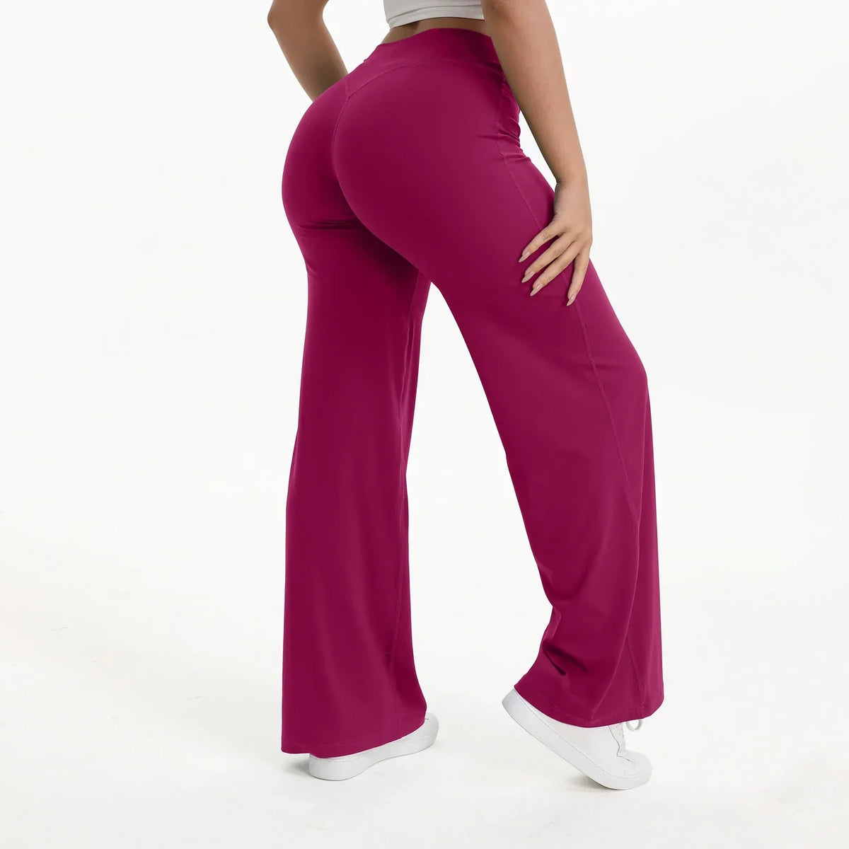 Pantalon de yoga droit taille mi-haute pour femme - Pantalon de sport et de Pilates doux en mélange de nylon et d’élasthanne