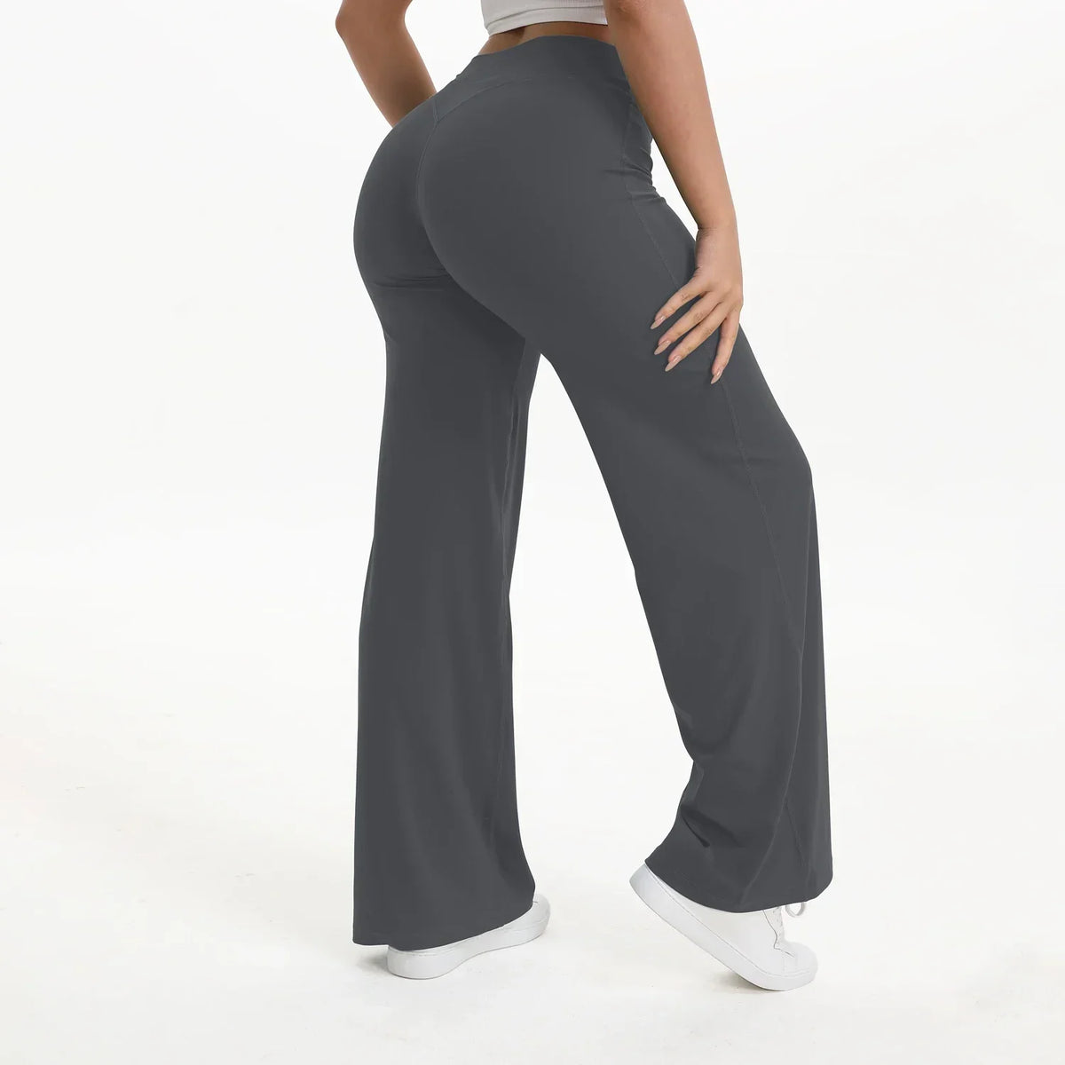 Pantalon de yoga droit taille mi-haute pour femme - Pantalon de sport et de Pilates doux en mélange de nylon et d’élasthanne