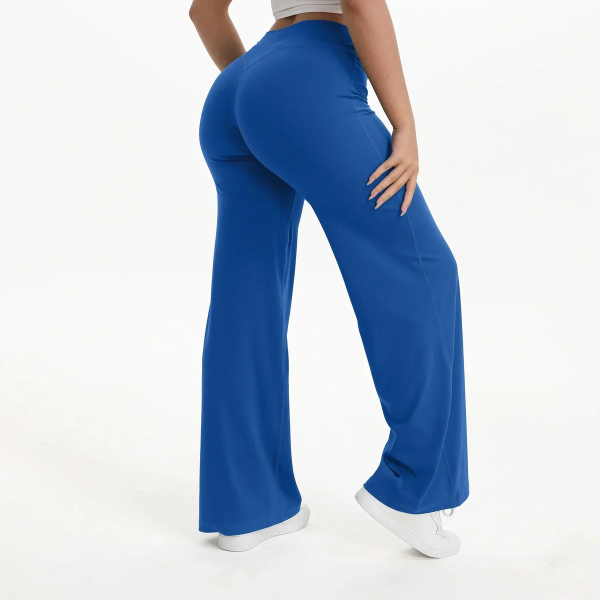 Pantalon de yoga droit taille mi-haute pour femme - Pantalon de sport et de Pilates doux en mélange de nylon et d’élasthanne