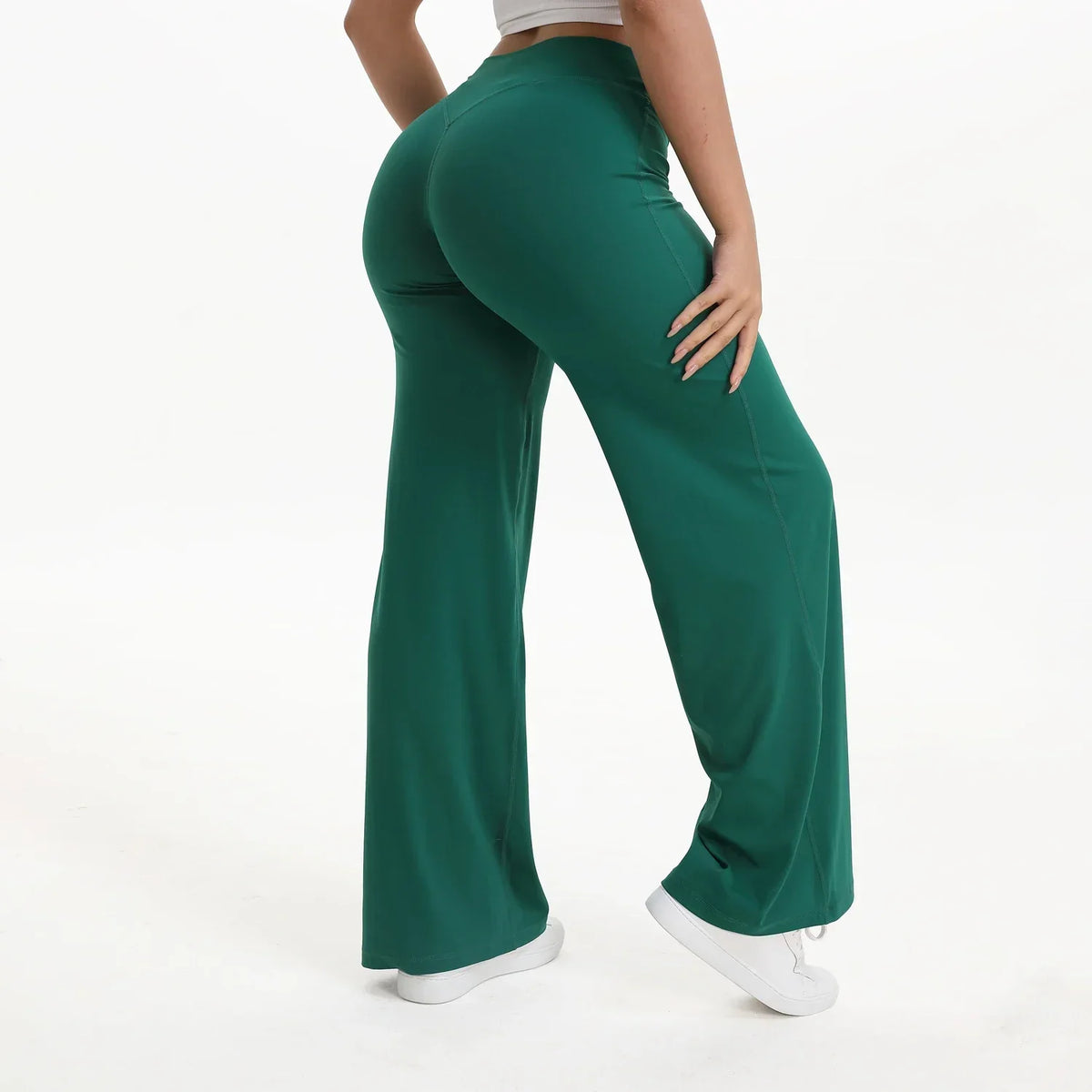Pantalon de yoga droit taille mi-haute pour femme - Pantalon de sport et de Pilates doux en mélange de nylon et d’élasthanne