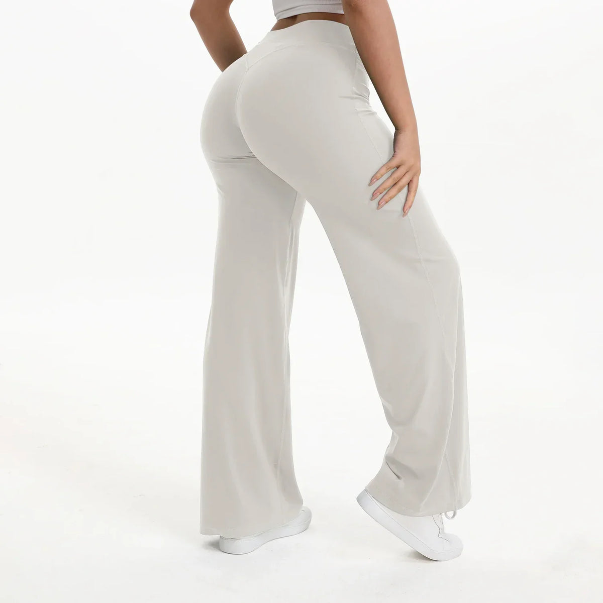 Pantalon de yoga droit taille mi-haute pour femme - Pantalon de sport et de Pilates doux en mélange de nylon et d’élasthanne