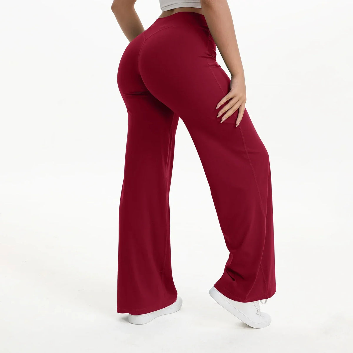 Pantalon de yoga droit taille mi-haute pour femme - Pantalon de sport et de Pilates doux en mélange de nylon et d’élasthanne