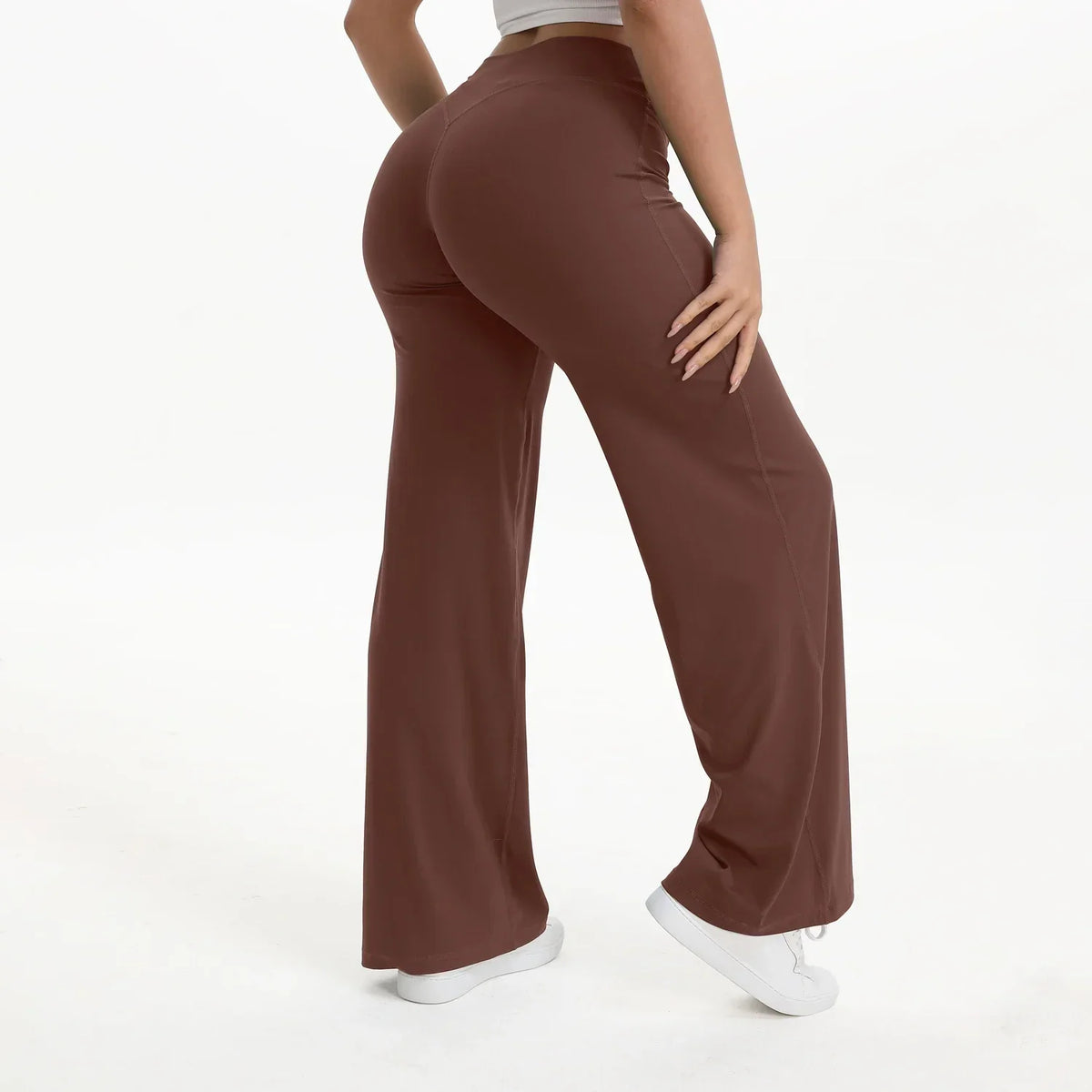 Pantalon de yoga droit taille mi-haute pour femme - Pantalon de sport et de Pilates doux en mélange de nylon et d’élasthanne