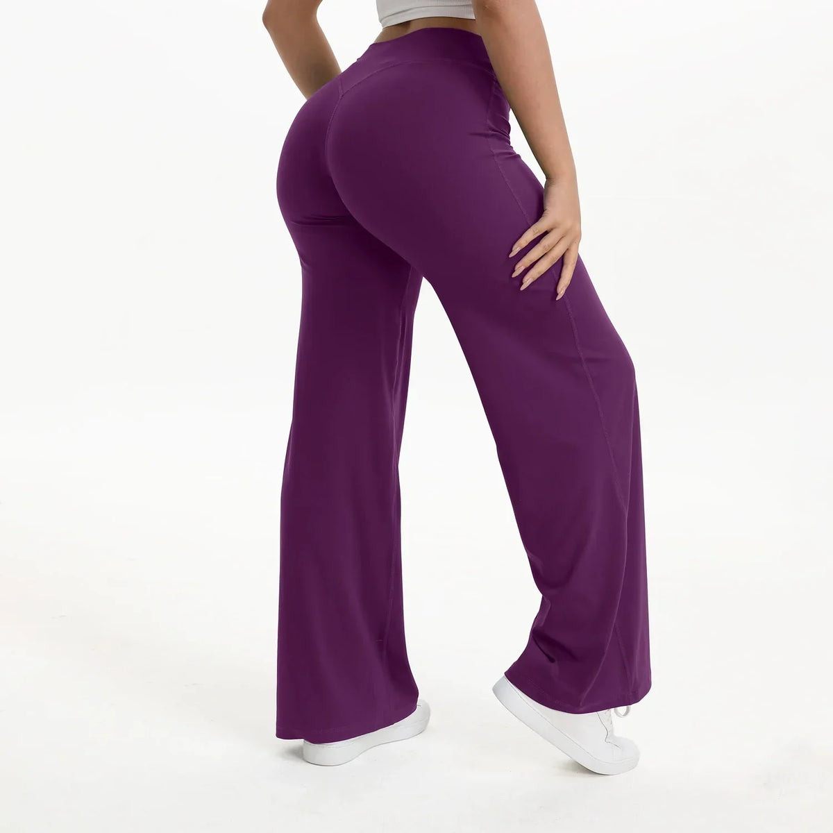 Pantalon de yoga droit taille mi-haute pour femme - Pantalon de sport et de Pilates doux en mélange de nylon et d’élasthanne