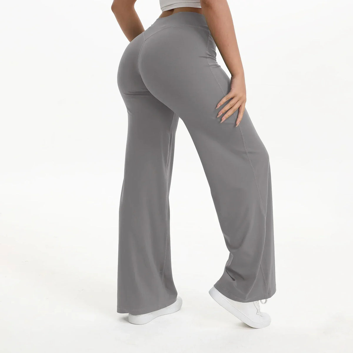 Pantalon de yoga droit taille mi-haute pour femme - Pantalon de sport et de Pilates doux en mélange de nylon et d’élasthanne