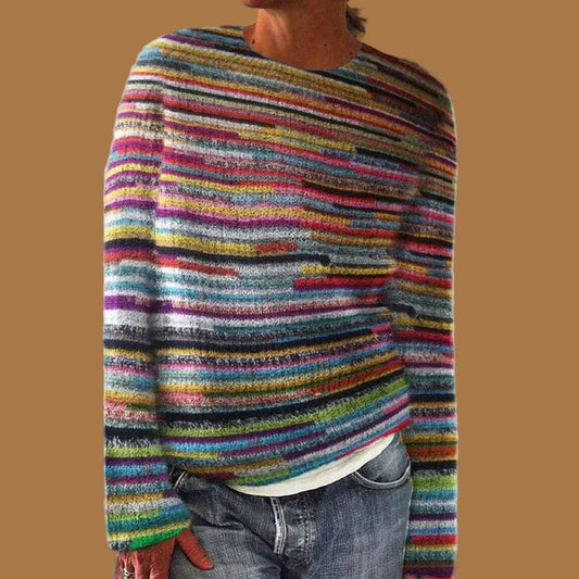 Women's Multicoloured Chunky Knit Oversized Sweater with Comfortable Fit - Soft Patterned Knit Pullover for Autumn & Winter