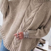 Women's Oversized Cable Knit High-Neck Sweater