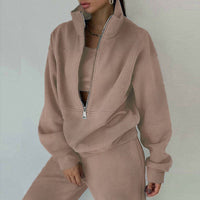 Women's Oversized Crop Half-Zip Sweatshirt and Joggers Set in Soft French Terry