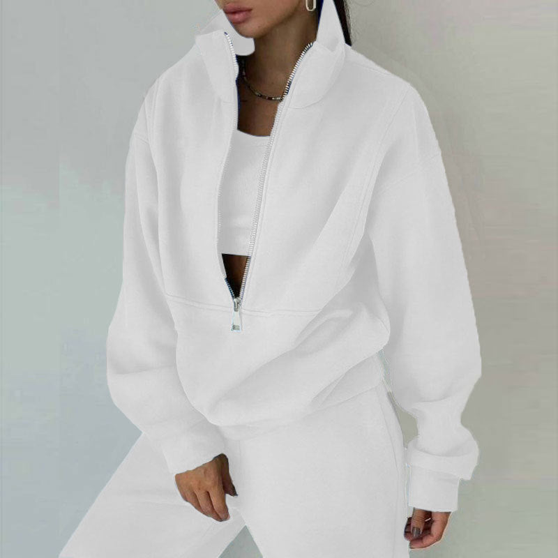 Women's Oversized Crop Half-Zip Sweatshirt and Joggers Set in Soft French Terry