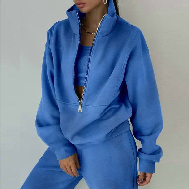 Women's Oversized Crop Half-Zip Sweatshirt and Joggers Set in Soft French Terry